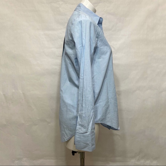 ATHLETA CHAMBRAY MARINWOOD STRIPED POPLIN RELAXED LIGHT BLUE BUTTON DOWN TOP - Picture 10 of 16